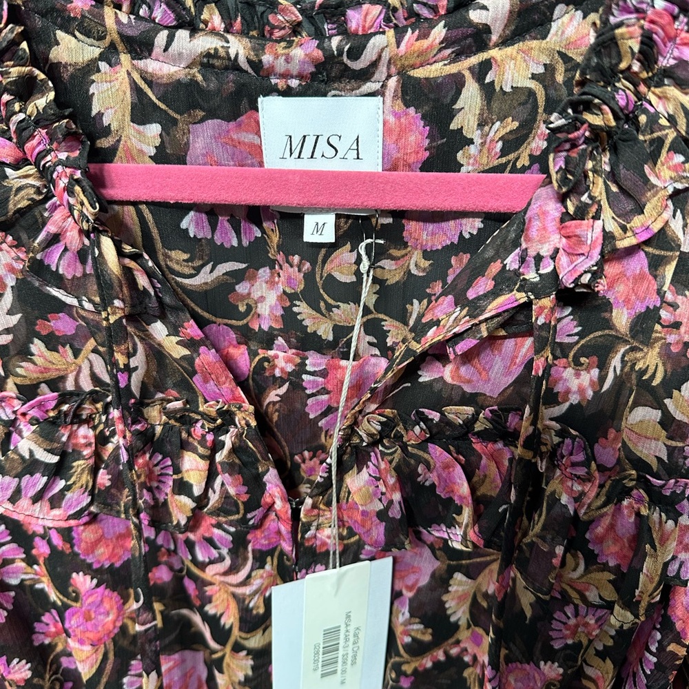 Misa Los Angeles Pink and Brown Floral Long Sleeve Dress - Picture 4 of 6